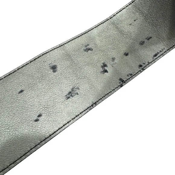 BURBERRY GUNMETAL PEWTER LEATHER WIDE WAIST BELT WITH PLEATED RUFFLES - Picture 11 of 16